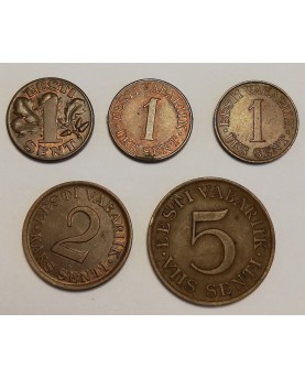 Estija/Eesti/Estonia. 1922-1939 m. monetų rinkinys, 21 vnt. Kokybė aUNC-XF