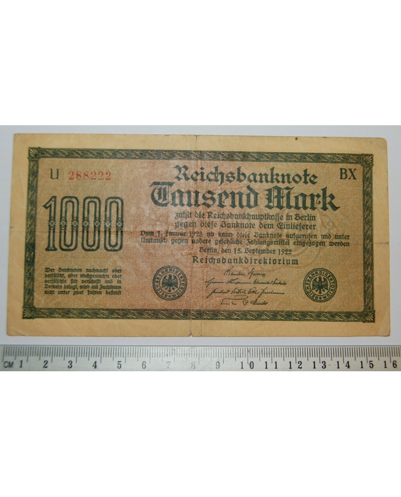 Vokietija. 1000 markių, 1922 m. U288222 (b001)